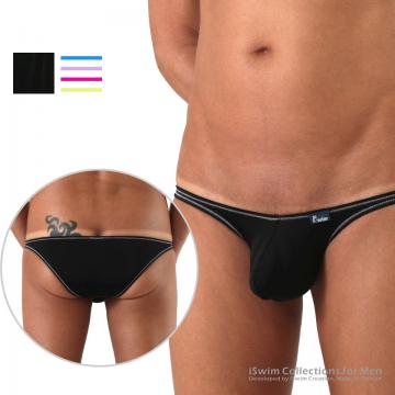 TOP 20 - Silky NUDIST bulge bikini with deco lines (3/4 back) ()